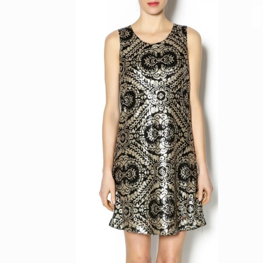 Honey Punch Black/Gold Tribal Sequin Dress